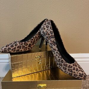 Brown Animal Print Heels with Stiletto Design